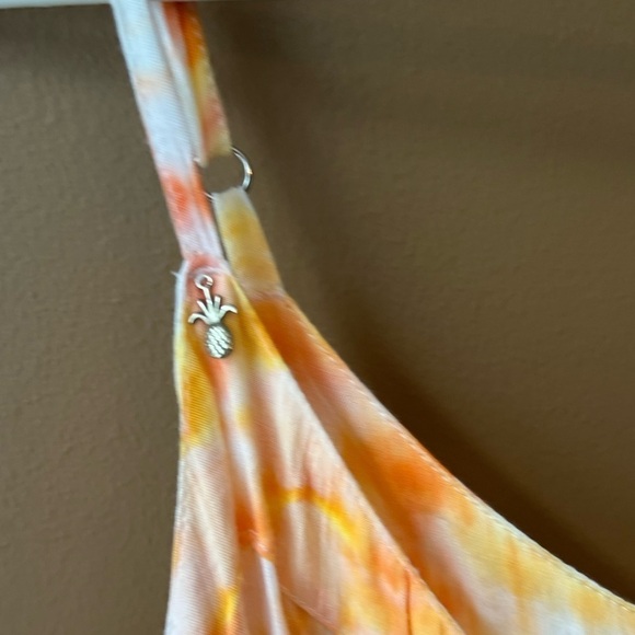Pineapples Orange Tie Dye Maxi Dress Fairy Beachy Boho Size L Flowy Long - Picture 4 of 7